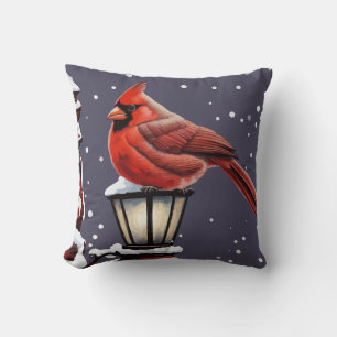 Winter Scene With Cardinal Bird Holiday Christmas Throw Pillow