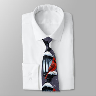 Winter Scene With Cardinal Bird Holiday Christmas  Tie