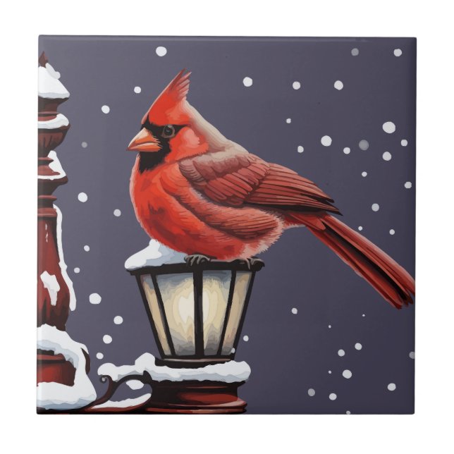Winter Scene With Cardinal Bird Holiday Christmas Tile (Front)