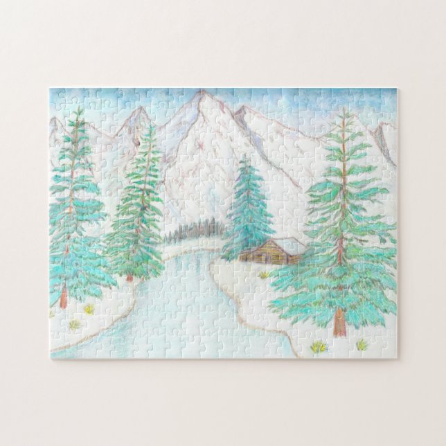 Winter Scene With Mountains  Jigsaw Puzzle (Horizontal)