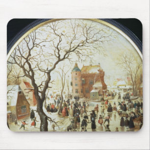 Winter Scene with Skaters near a Castle Mouse Pad