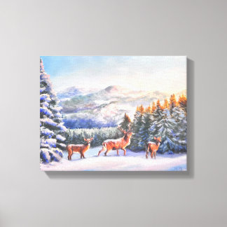 Winter Scene with three deer print