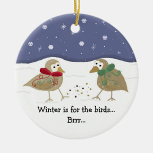 Winter Scene with Two Little Birds Ceramic Ornament