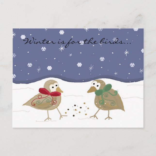 Winter Scene with Two Little Birds Postcard (Front)