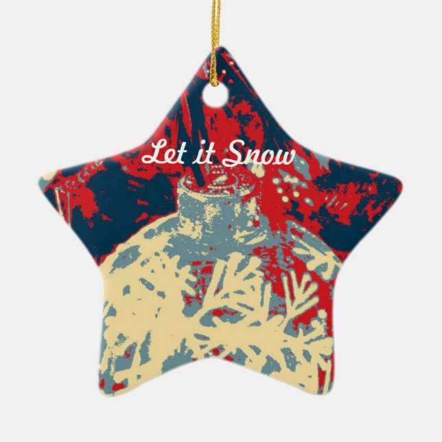 Winter Scene with Unique Snowflake Ceramic Ornament (Front)