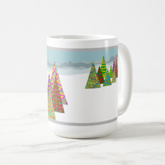 Winter scene with xmas trees coffee mug