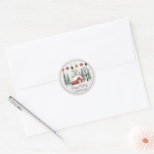 Winter scenery, Happy Holidays and snowfall Classic Round Sticker
