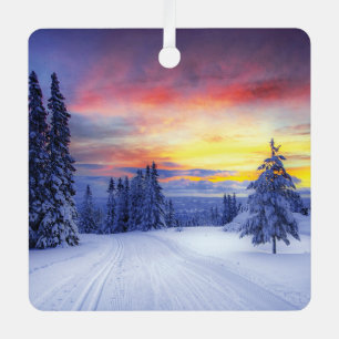 Winter scenery metal ornament