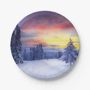 Winter scenery paper plate