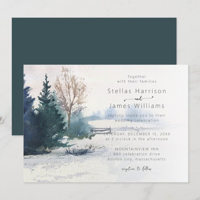 Winter Scenery Pine Tree Wedding Invitation (Front/Back)