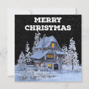 Winter Scenery Snowy House Merry Christmas  Holiday Card
