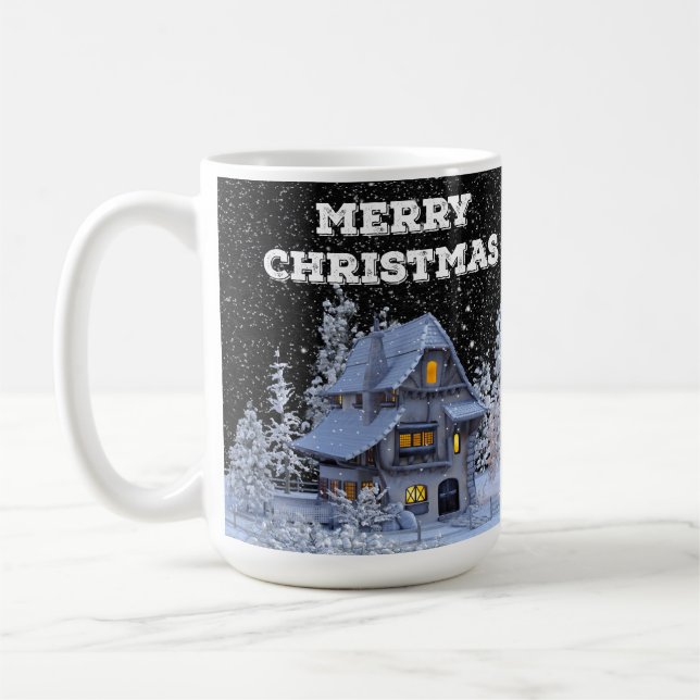 Winter Scenery Snowy House Merry Christmas Holiday Coffee Mug (Left)