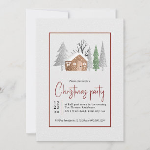 Winter scenery, trees and snowfall Christmas party Invitation