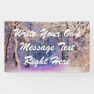 Winter scenery with snowed trees watercolor  banner
