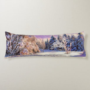 Winter scenery with snowed trees watercolor body pillow