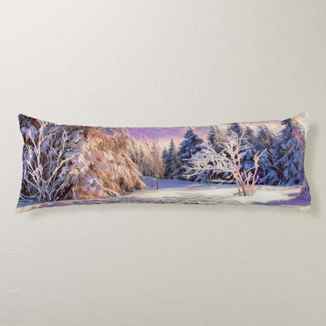 Winter scenery with snowed trees watercolor  body pillow (Front)