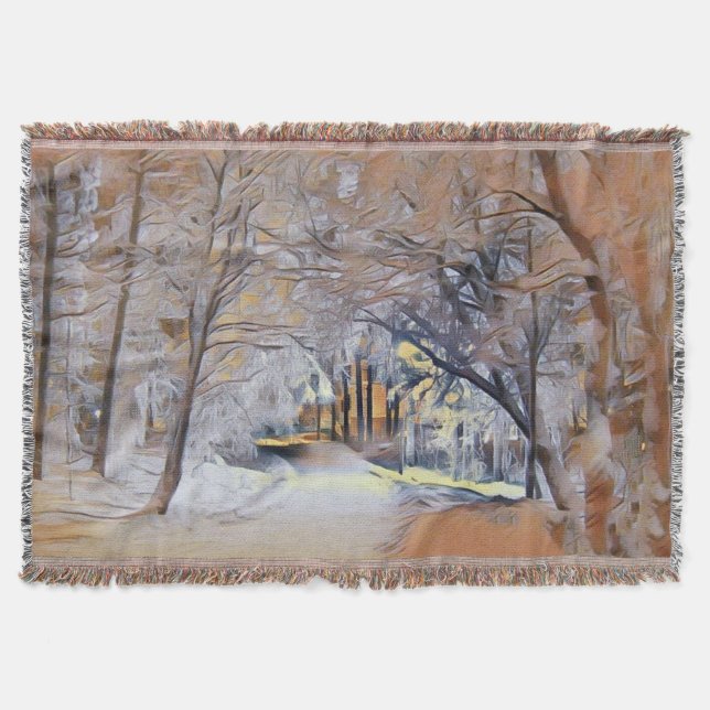 Winter scenery with snowed trees watercolor  throw blanket (Front)