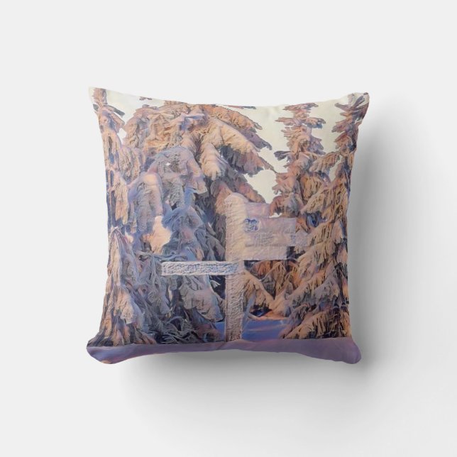 Winter scenery with snowed trees watercolor  throw pillow (Front)