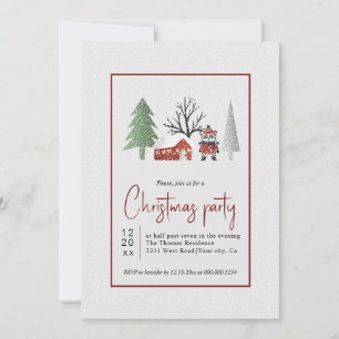 Winter scenery with trees and snow Christmas party Invitation