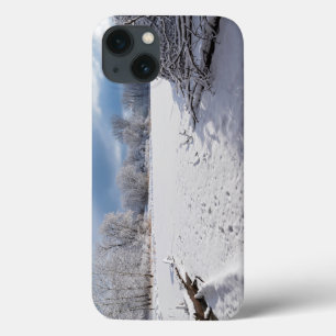 winter scenic along pond and forests of salem hill iPhone 13 case