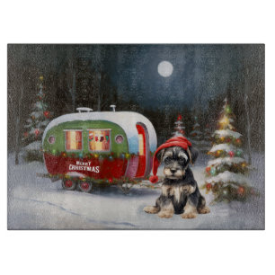 Winter Schnauzer Caravan Christmas Adventure Cutting Board