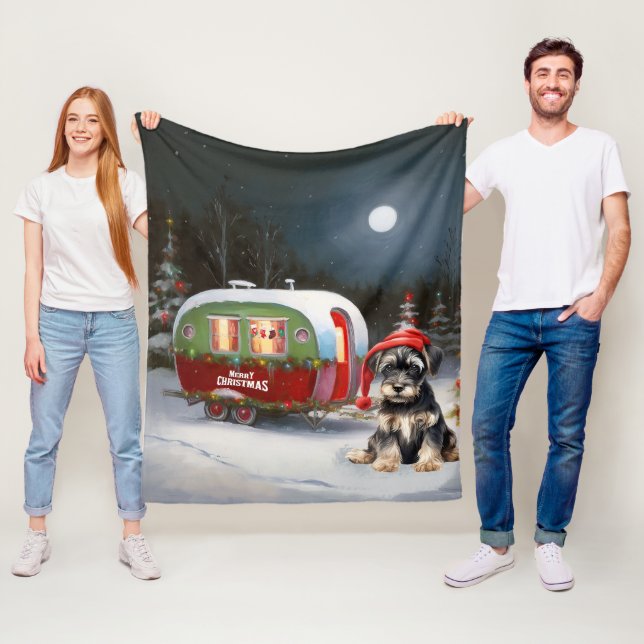 Winter Schnauzer Caravan Christmas Adventure Fleece Blanket (In Situ)
