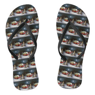 Winter Schnauzer Caravan Christmas Adventure Flip Flops
