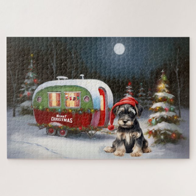 Winter Schnauzer Caravan Christmas Adventure Jigsaw Puzzle (Horizontal)