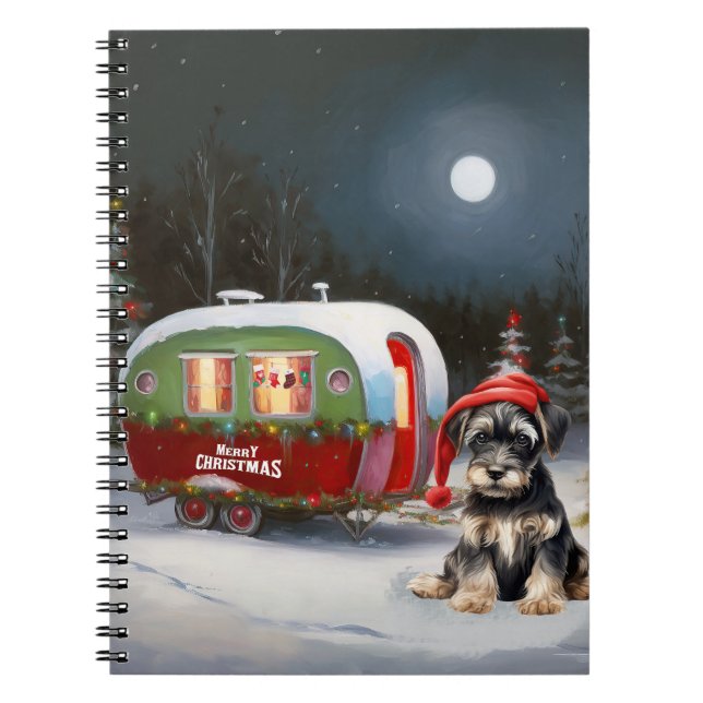 Winter Schnauzer Caravan Christmas Adventure Notebook (Front)