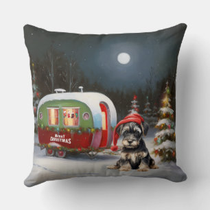 Winter Schnauzer Caravan Christmas Adventure Throw Pillow
