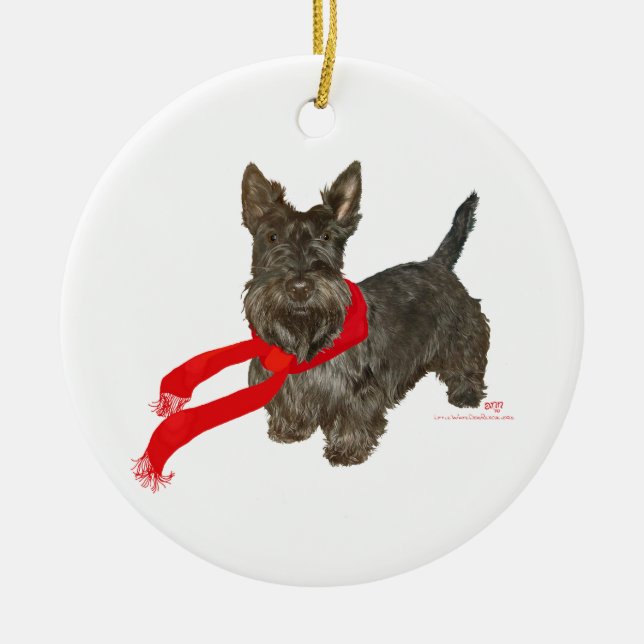 Winter Scottie in Wam Scarf Ceramic Ornament (Front)