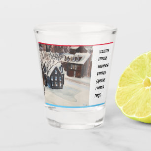 Winter scripted in seven languages shot glass