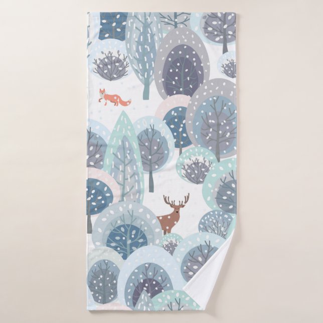 Winter seamless pattern with abstract flat handdra bath towel (Bath Towel)