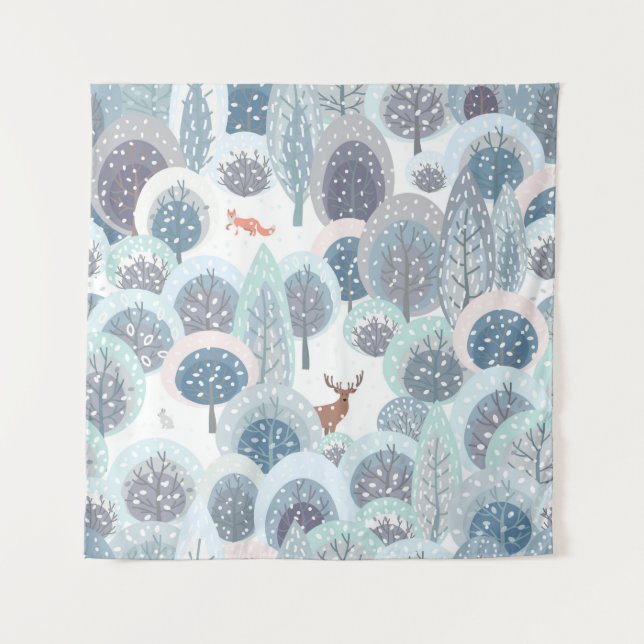 Winter seamless pattern with abstract flat handdra tapestry (Front)