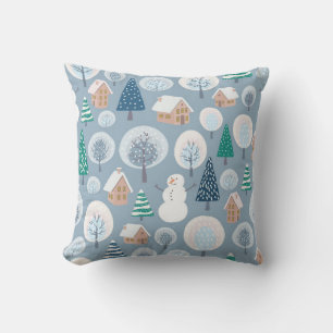 Winter seamless pattern with abstract flat handdra throw pillow