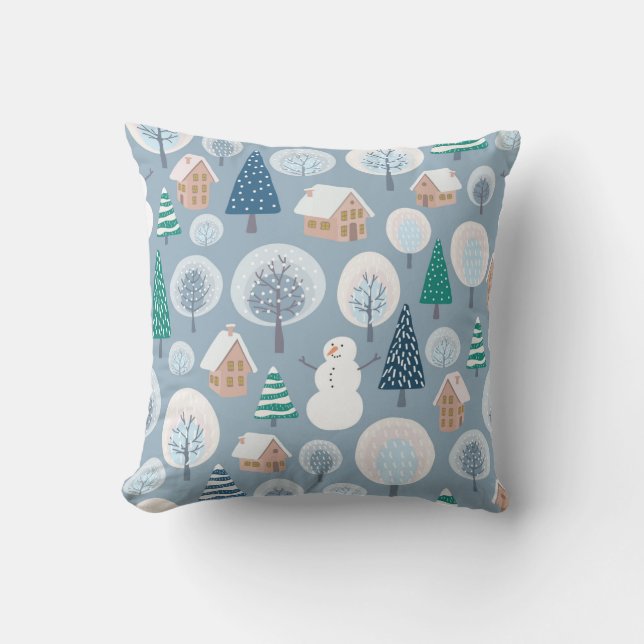 Winter seamless pattern with abstract flat handdra throw pillow (Front)