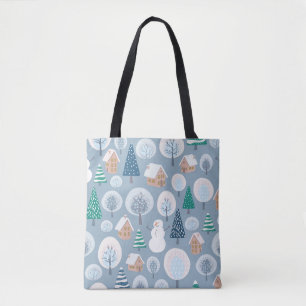 Winter seamless pattern with abstract flat handdra tote bag