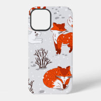 Winter seamless pattern with cute foxes and bunny.