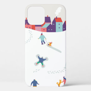 Winter season background people characters. Winter iPhone 12 Case