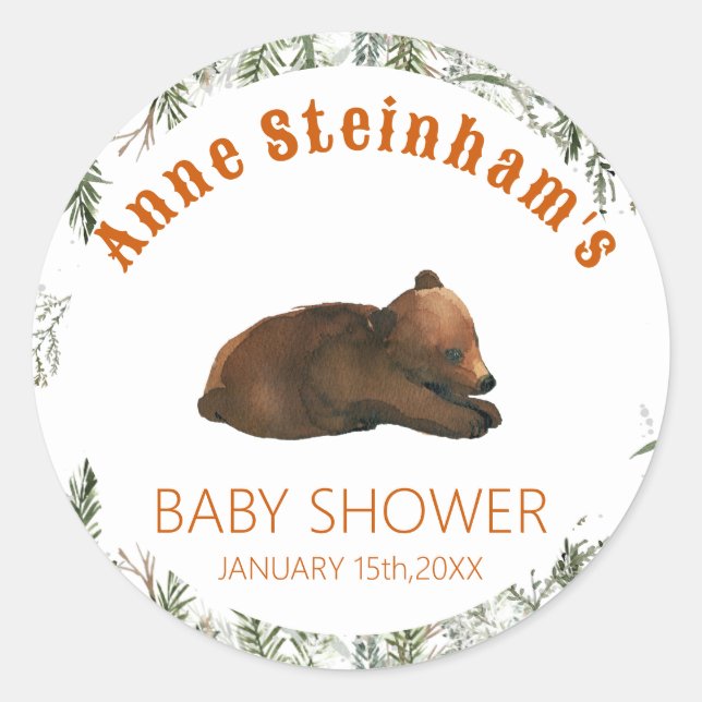 Winter Season Simple Baby Boy Shower  Classic Round Sticker (Front)