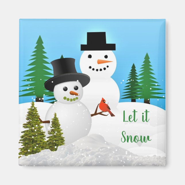 Winter Season Snowman Friends Let it Snow Fridge Magnet (Front)