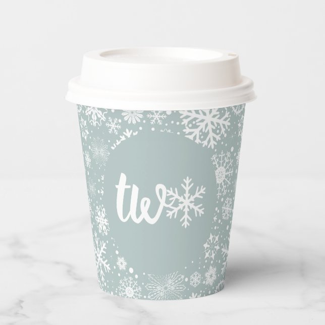 Winter Second Birthday Paper Cups Snowflake TWO (Front)