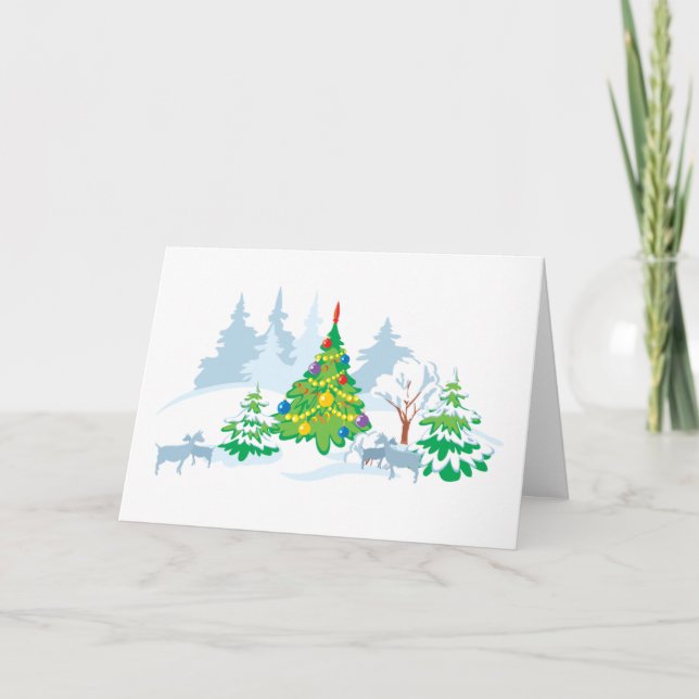 Winter Serene Christmas Goats Holiday Card (Front)