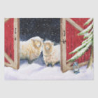 Winter Sheep in Red Barn Tissue Paper