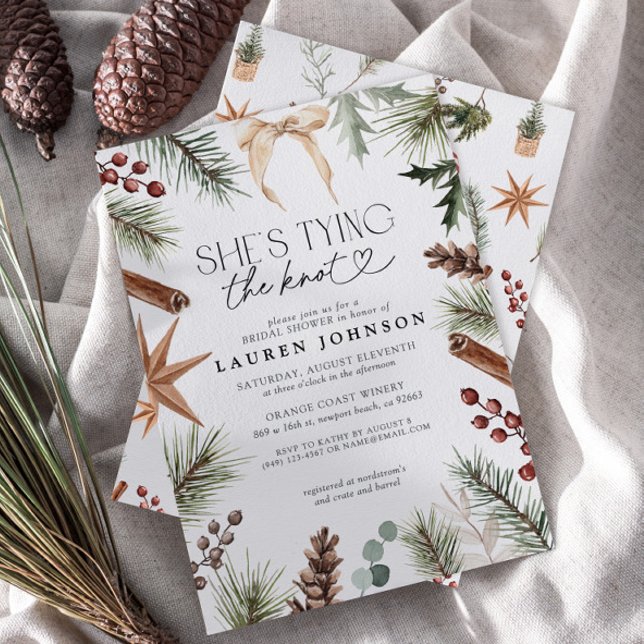 Winter She's Tying the Knot Bow Bridal Shower Invitation (Creator Uploaded)
