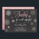 Winter Shower Invitation, Baby Pink Glitter Invitation<br><div class="desc">Winter baby shower invitation on a chalkboard background with snow flakes and faux pink glitter and the words "Baby It's Cold Outside". Perfect for girl baby showers, bridal shower invitations, winter Birthday invitations or whatever you like. Announce your little girl's special day with this invite. If you love this design...</div>