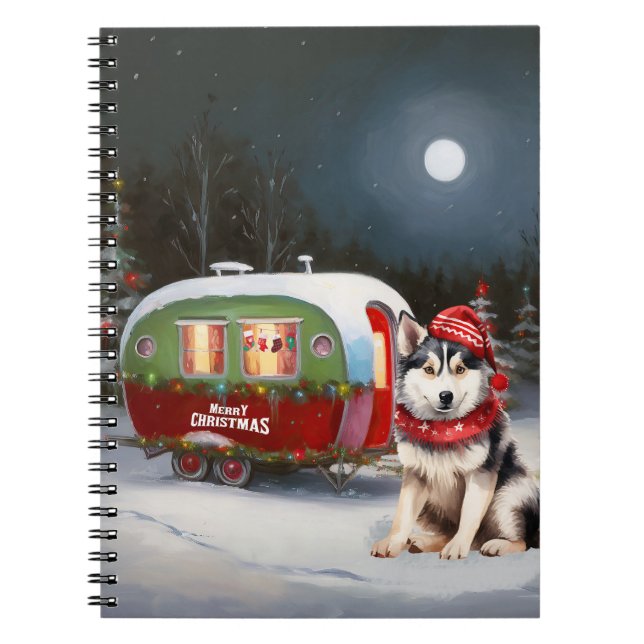 Winter Siberian Husky Caravan Christmas Adventure Notebook (Front)