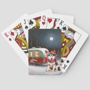 Winter Siberian Husky Caravan Christmas Adventure Playing Cards