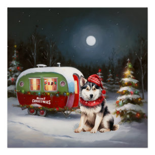 Winter Siberian Husky Caravan Christmas Adventure Poster