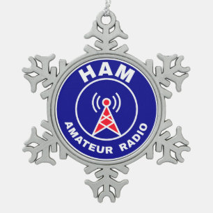 Winter Signals HAM Radio Amateur Operator Badge Snowflake Pewter Christmas Ornament